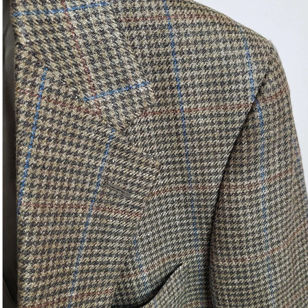 Brooks Brothers 42R Green Tan Houndstooth Wool‎ Sport Coat Menswear Blazer USA